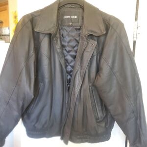 Pierre Cardin Dark Leather Bomber Jacket